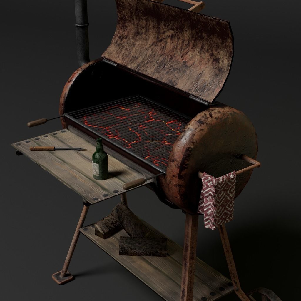 BBQ Grill Rust LowPoly 3D Model 3D model_4