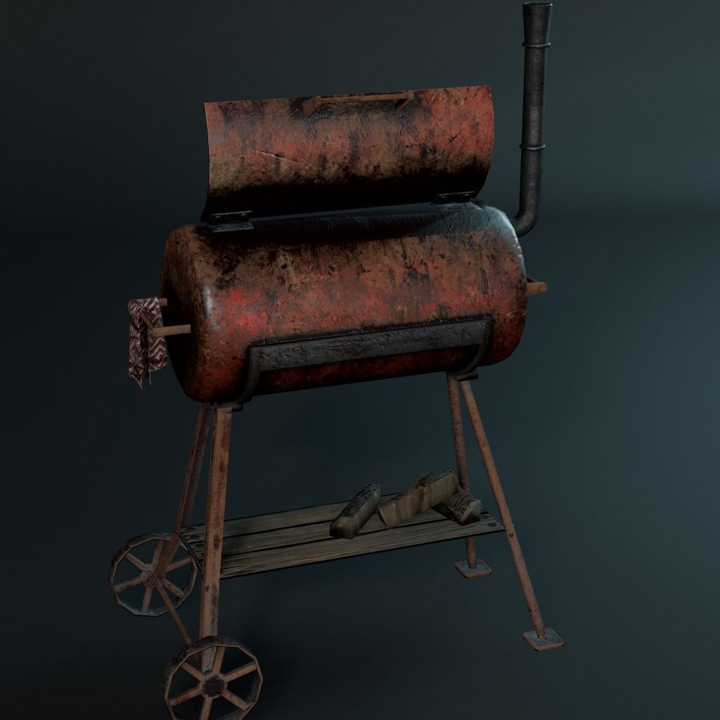 BBQ Grill Rust LowPoly 3D Model 3D model_5