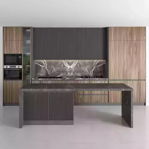 kitchen modern with wood cabinets and marble counter tops