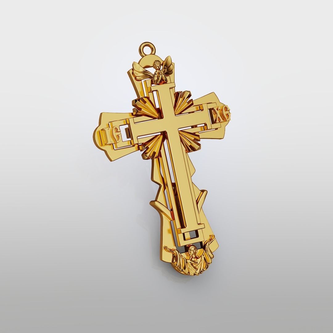 Cross gold pendant 3D print model_2