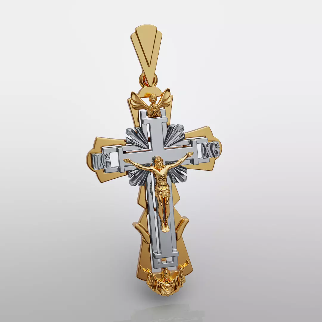 Cross gold pendant 3D print model_0