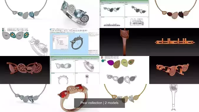 Pear collection ring with topaz and diamonds