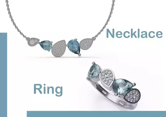 Pear collection ring with topaz and diamonds 