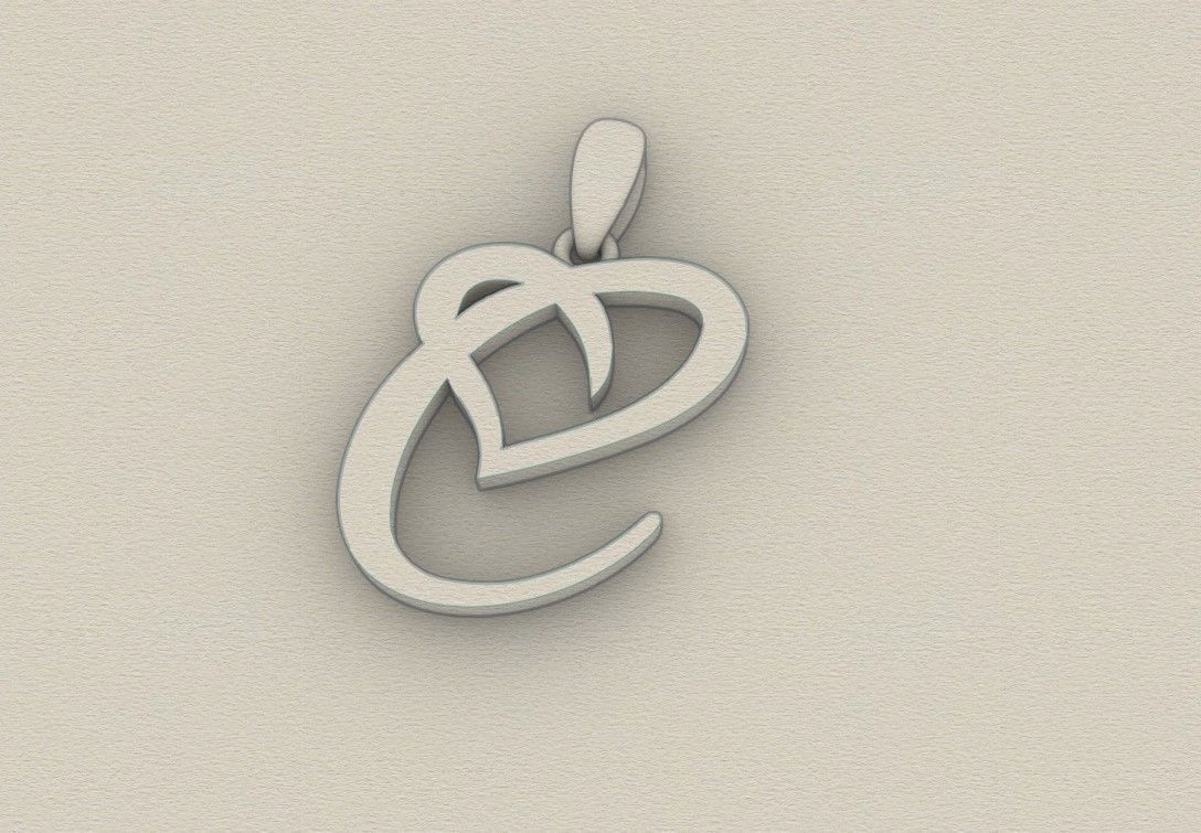 Model 630 C Love Heart Initial Letter   3D print model_9