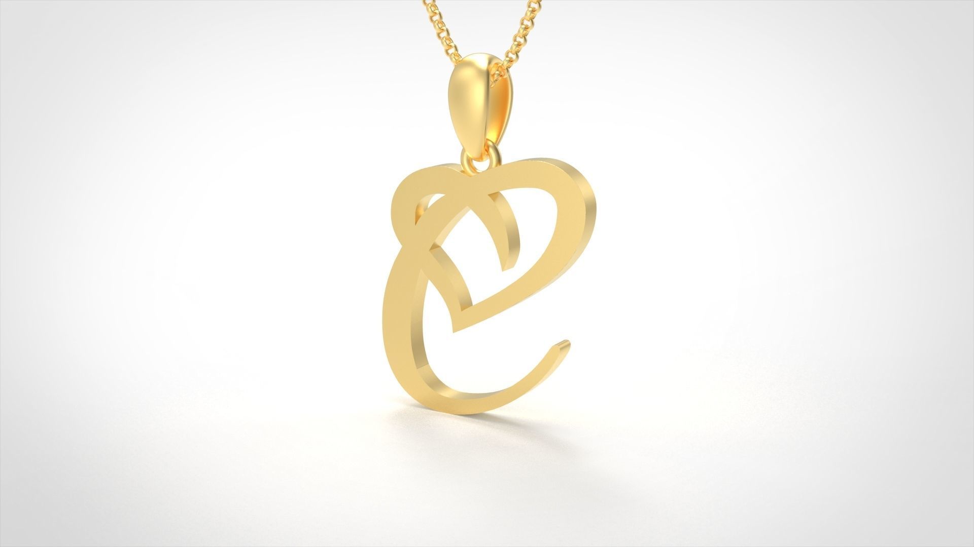 Model 630 C Love Heart Initial Letter   3D print model_3