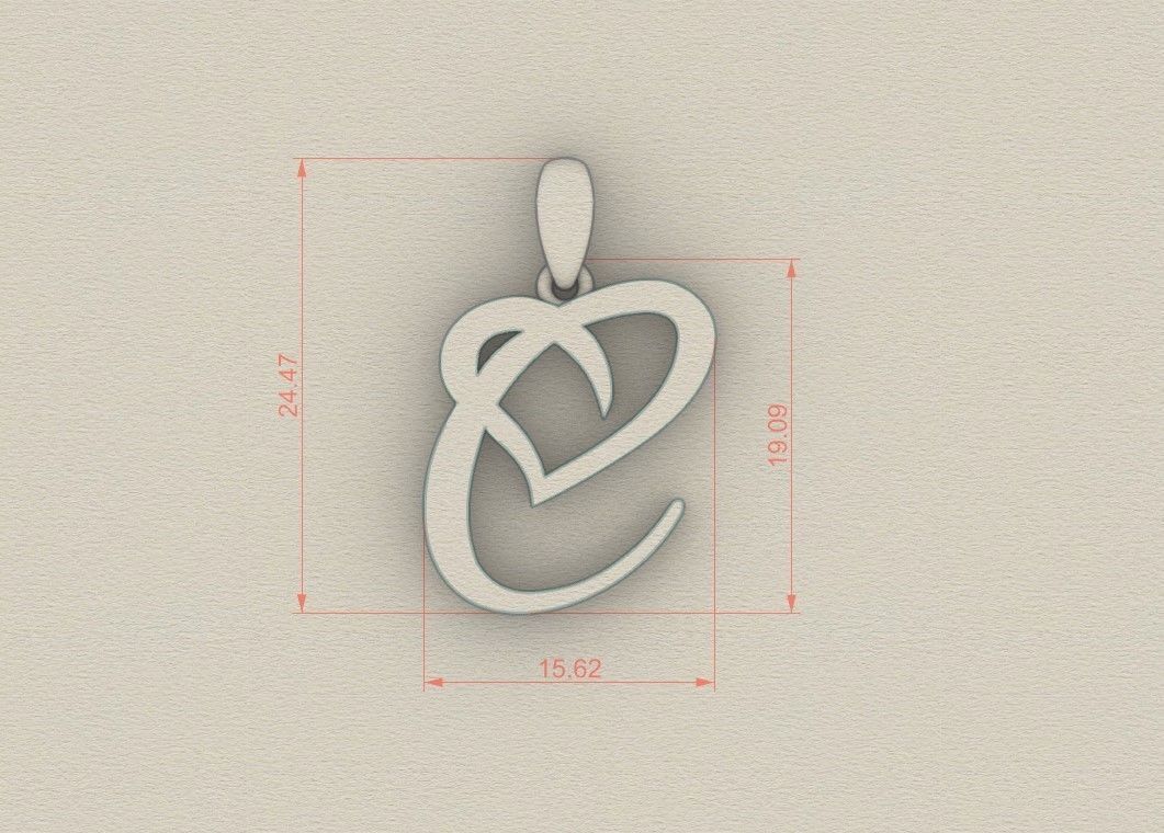 Model 630 C Love Heart Initial Letter   3D print model_6