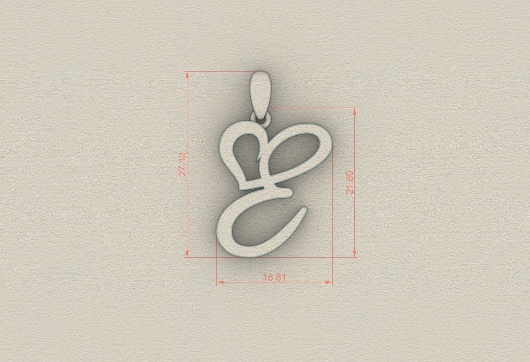 Model 632 E Love Heart Initial Letter   3D print model_6