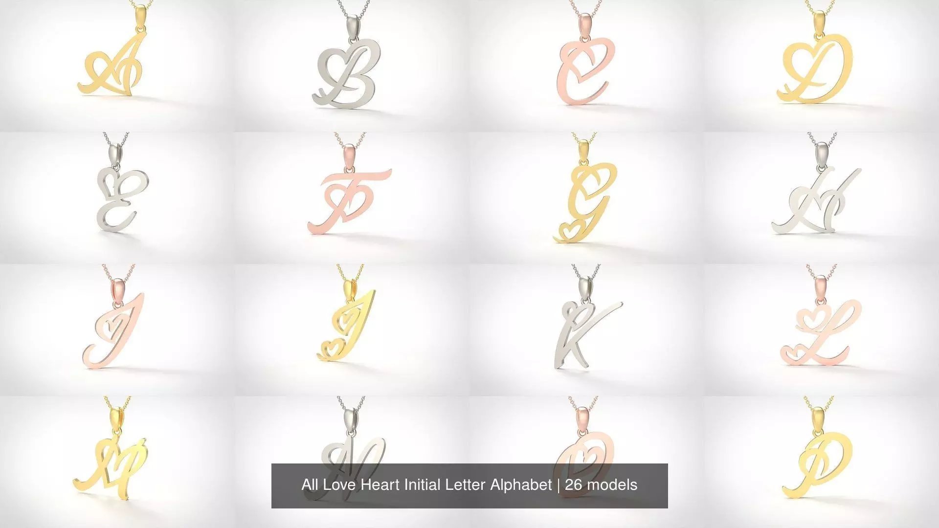  All Love Heart Initial Letter Alphabet 3D Model Collection_0