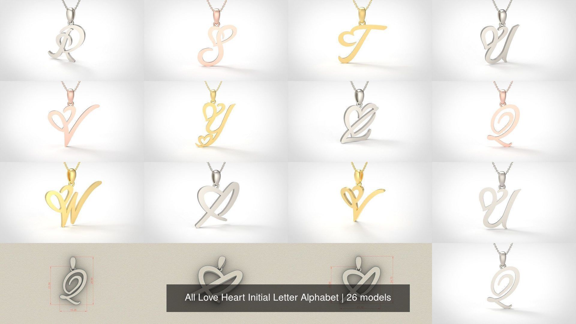  All Love Heart Initial Letter Alphabet 3D Model Collection_2