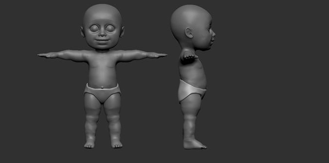 baby high poly in diapers Low-poly 3D model