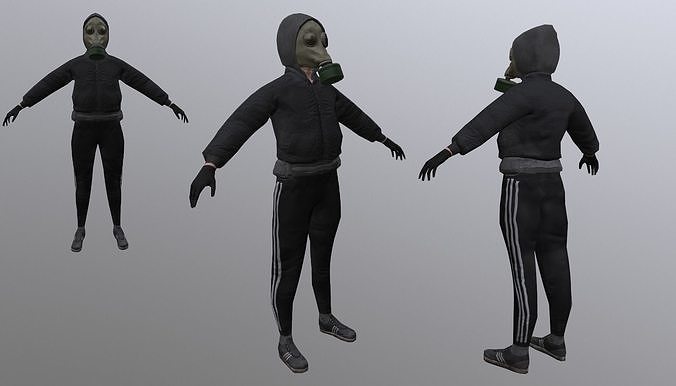 bandit in a gas mask Low-poly 3D model