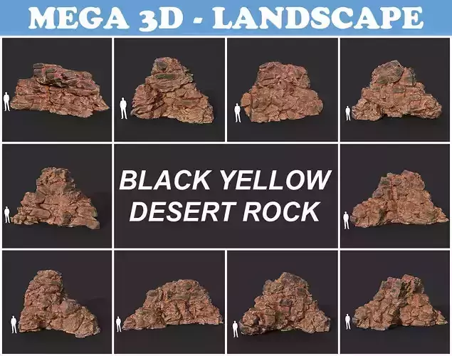 Low poly Black Yellow Desert Rock B 211120