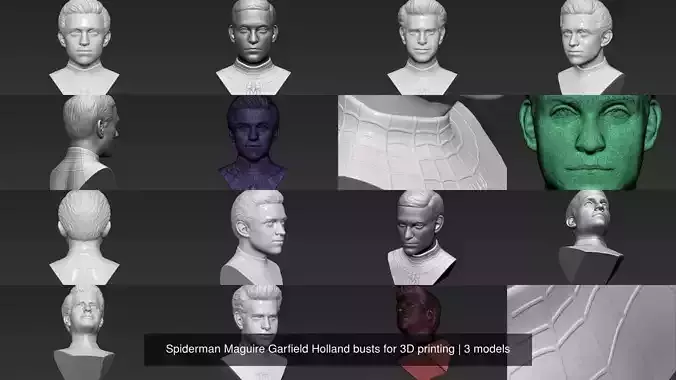 Spiderman Maguire Garfield Holland busts for 3D printing 3D Model Collection