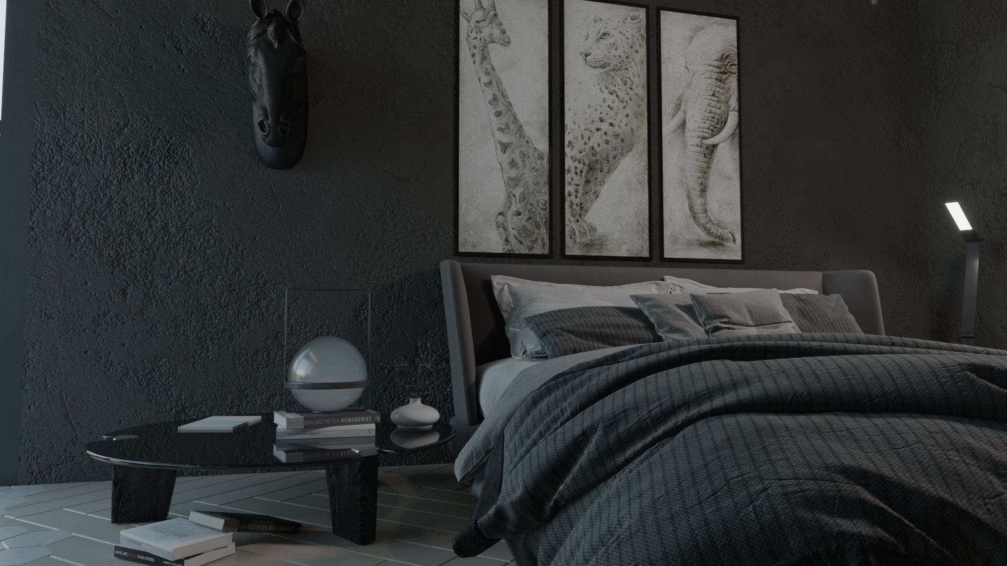 Bedroom-Bathroom modern bedroom with mountains 3D model_1