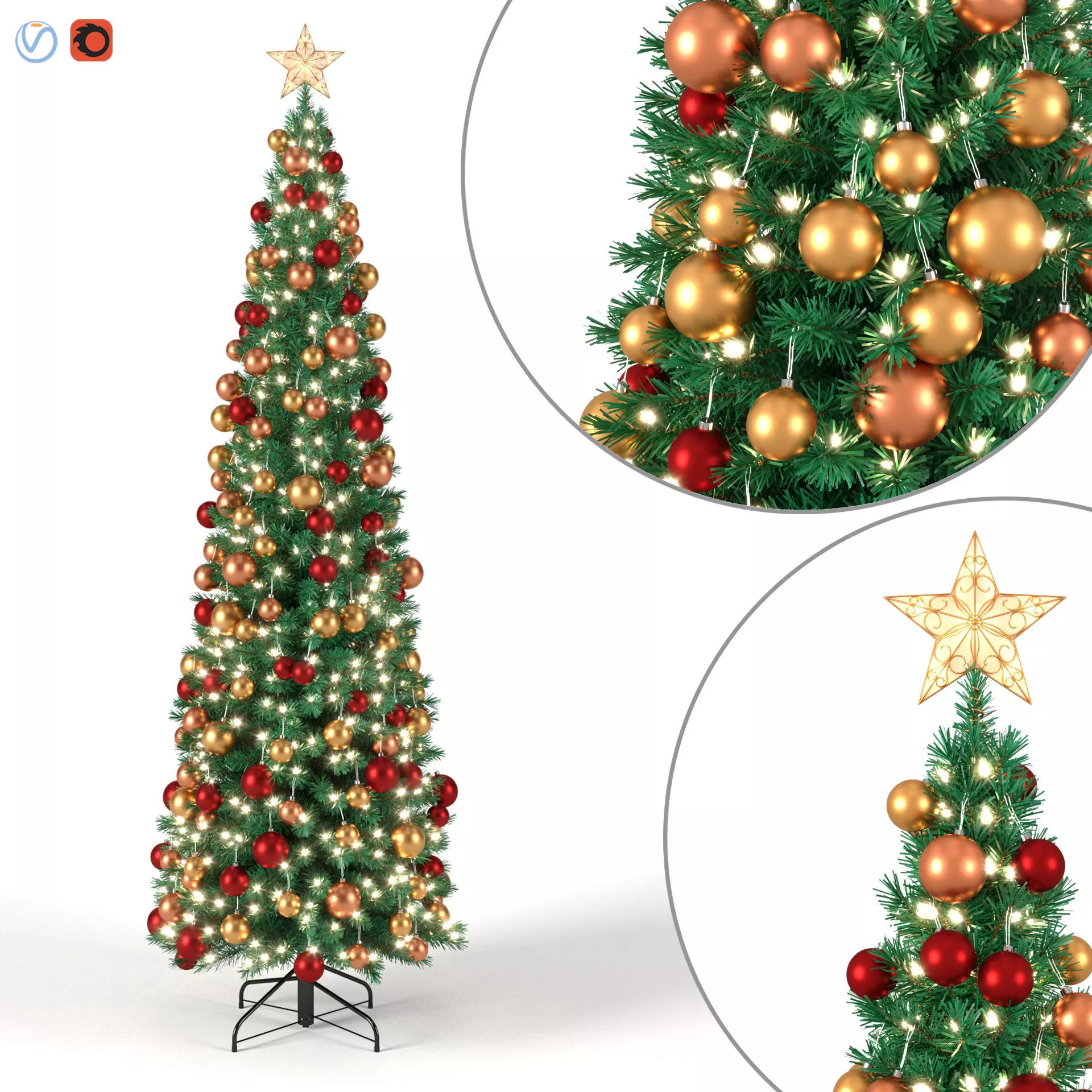 Christmas Tree 6 feet with Balls and Lights 3D model