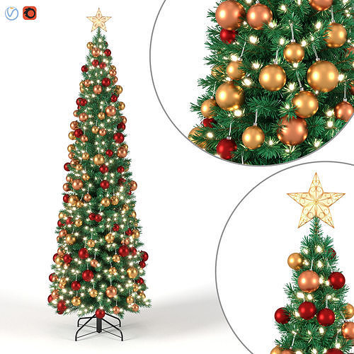 Christmas Tree 6 feet with Balls and Lights 3D model
