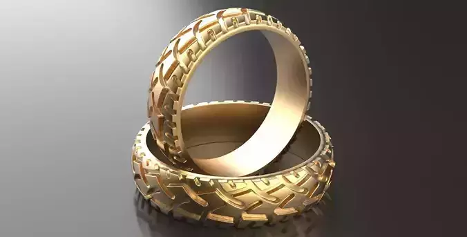 Moto Tire Shape Wedding Rings