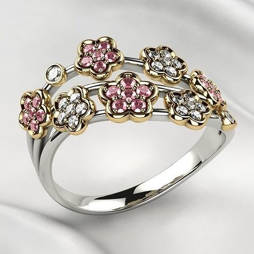 Sakura Flowers Gold Ring 3D print model