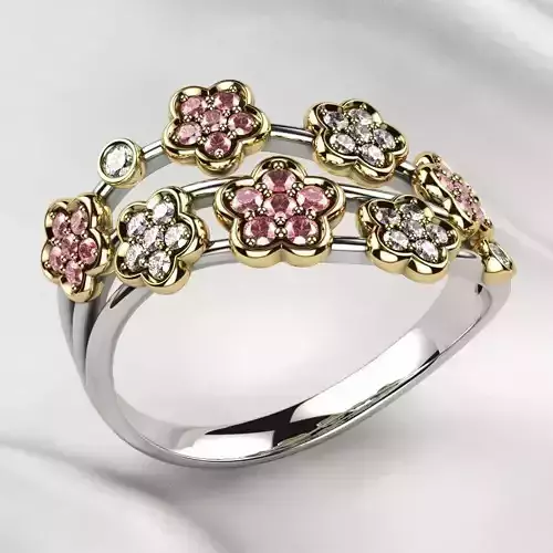 Sakura Flowers Gold Ring