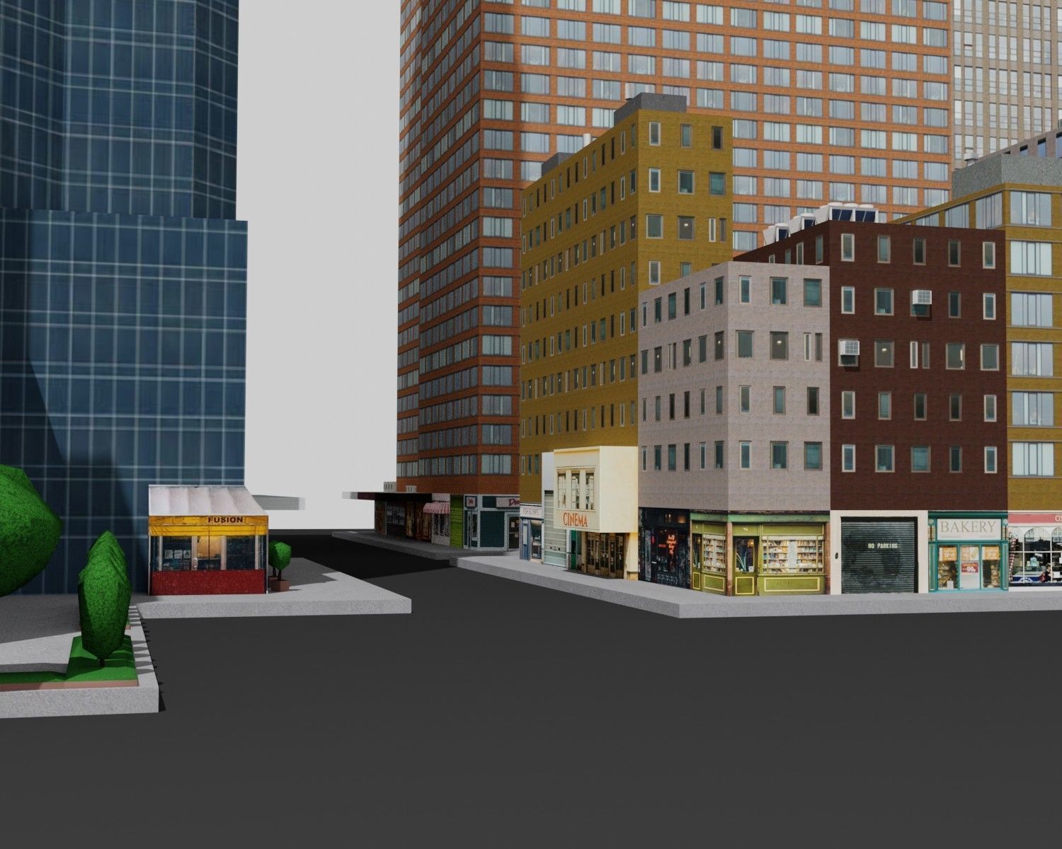 City Downtown Skyscraper Low-poly 3D model_1