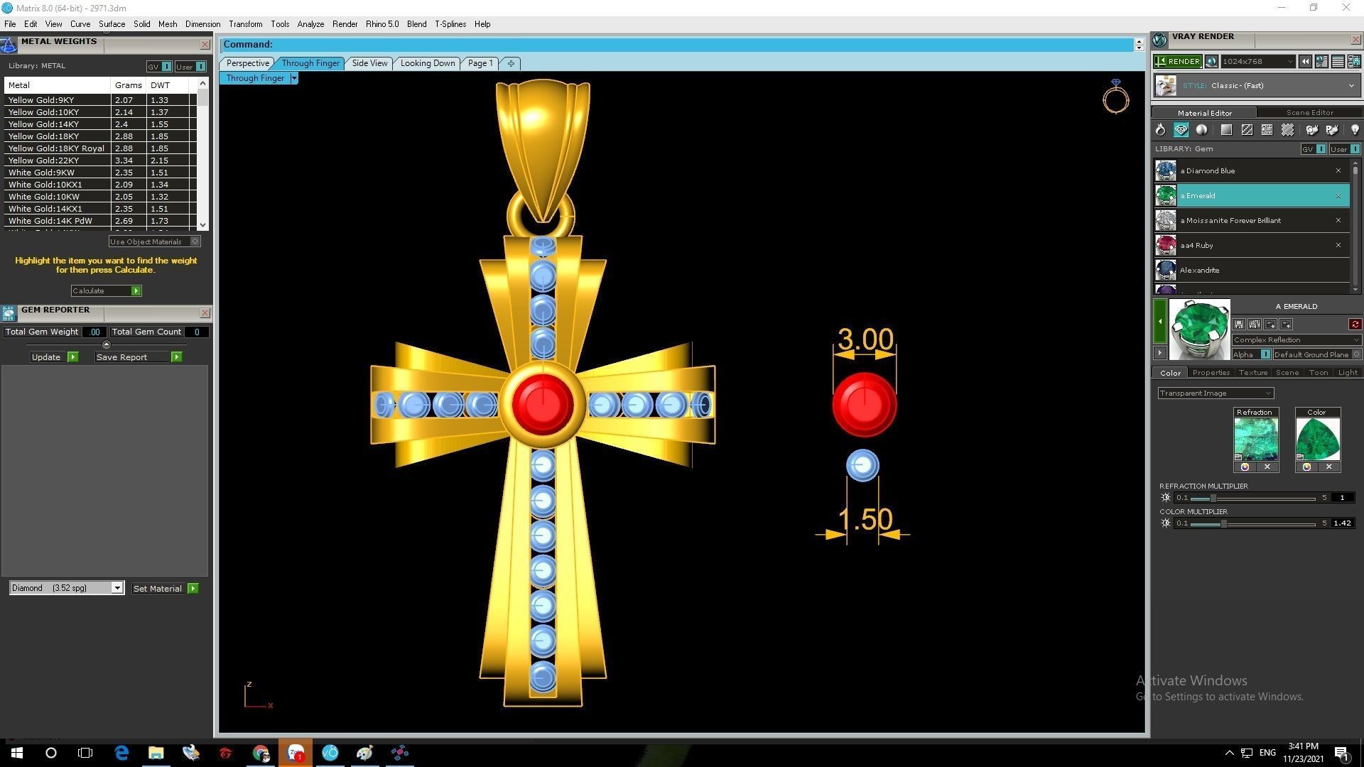 diamond cross pendant 2971 3D print model_4