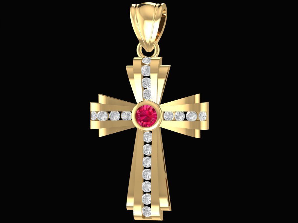diamond cross pendant 2971 3D print model_6