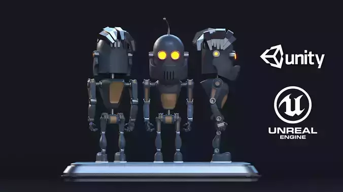Robot three robots Low-poly 3D model