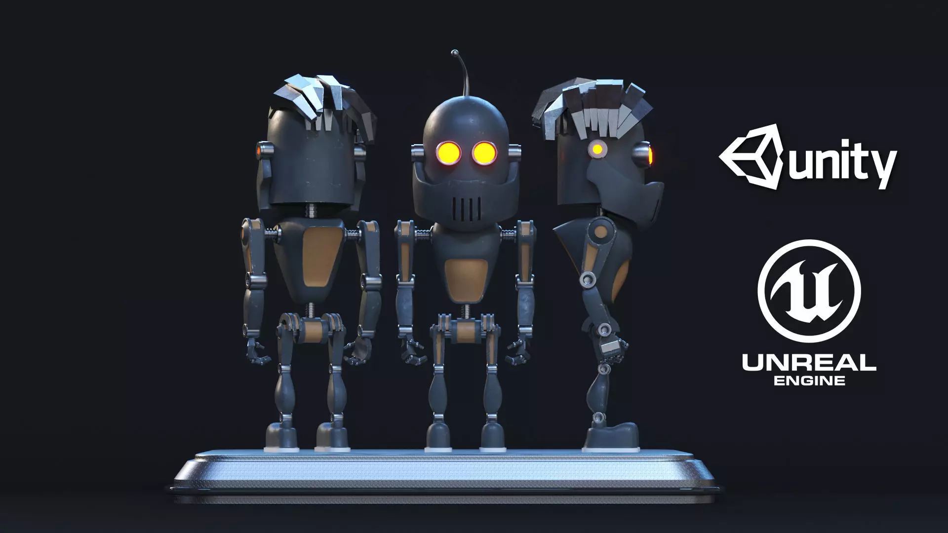 Robot three robots Low-poly 3D model_0