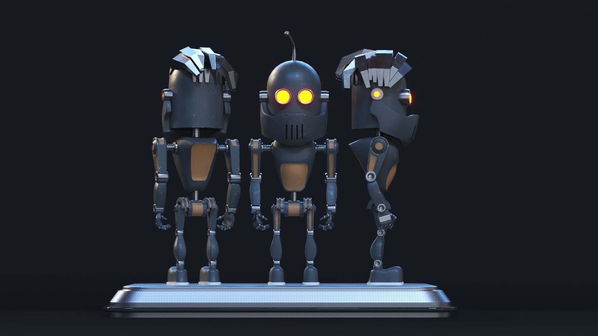 Robot three robots Low-poly 3D model_2