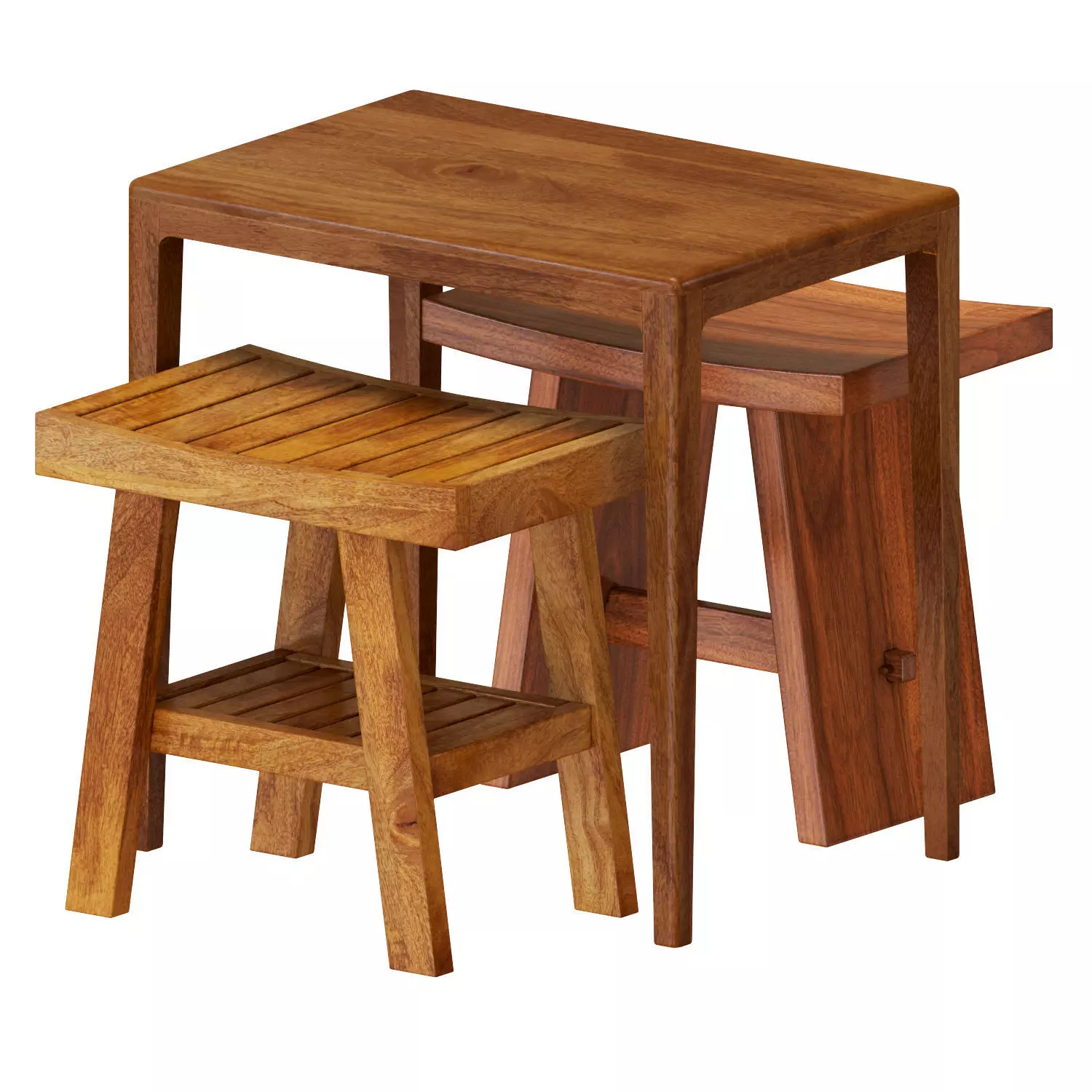 Zara Wooden Table And Stools 3D model_0