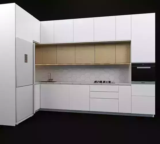 kitchen set with wooden cabinets