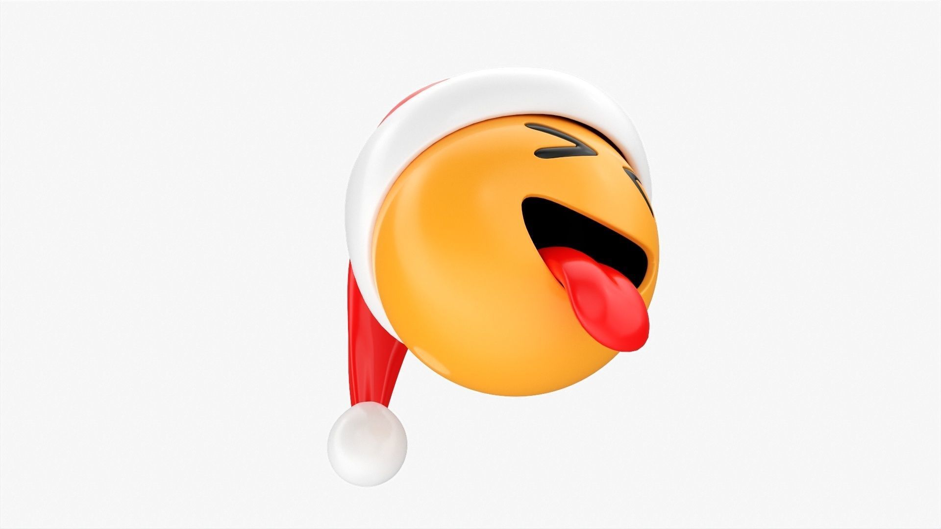 Emoji 095 With closed eyes stuck-out tongue and Santa hat 3D model_4