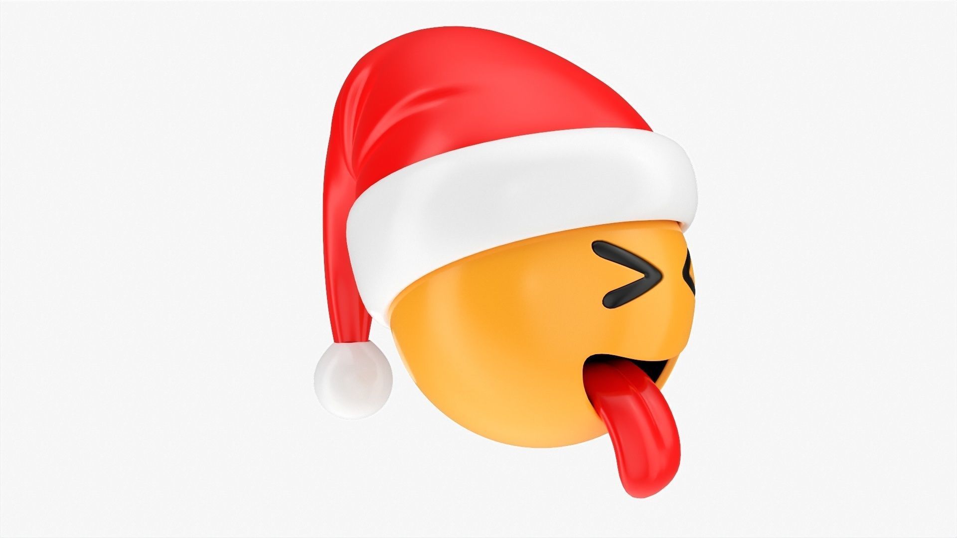 Emoji 095 With closed eyes stuck-out tongue and Santa hat 3D model_1