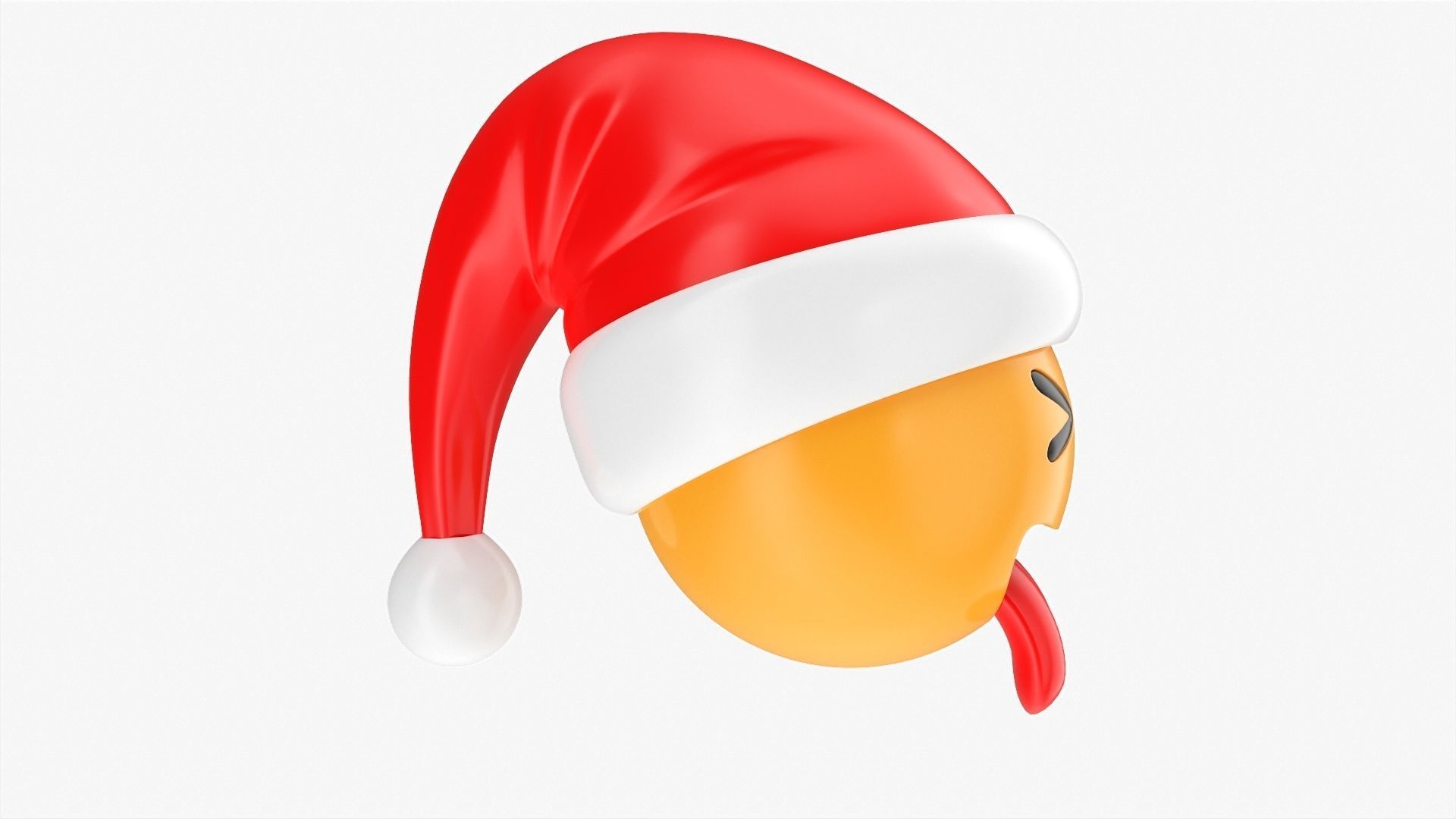 Emoji 095 With closed eyes stuck-out tongue and Santa hat 3D model_2
