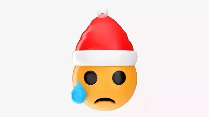 Emoji 098 Crying with tear and Santa hat