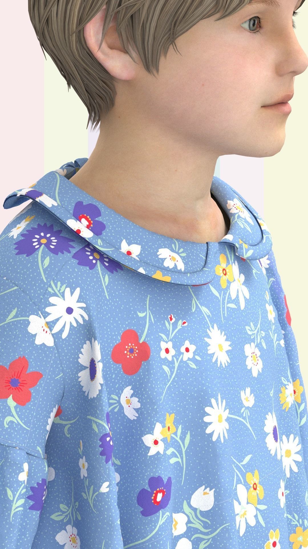 Kid Girls Dress Low-poly 3D model_5