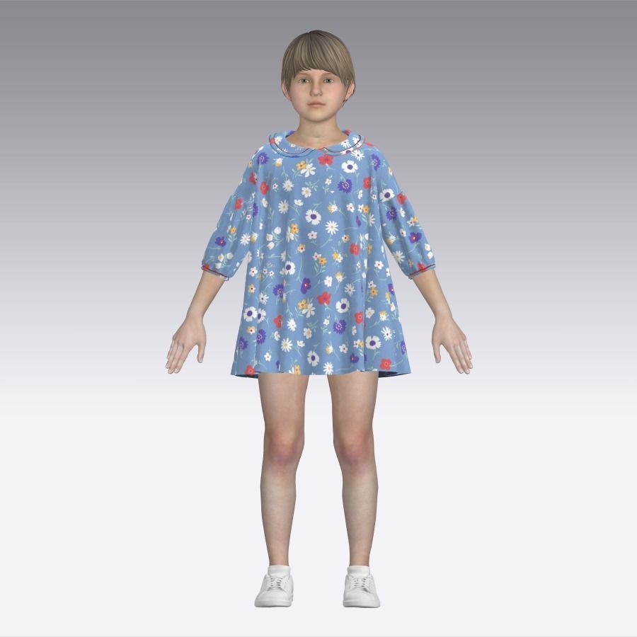 Kid Girls Dress Low-poly 3D model_12