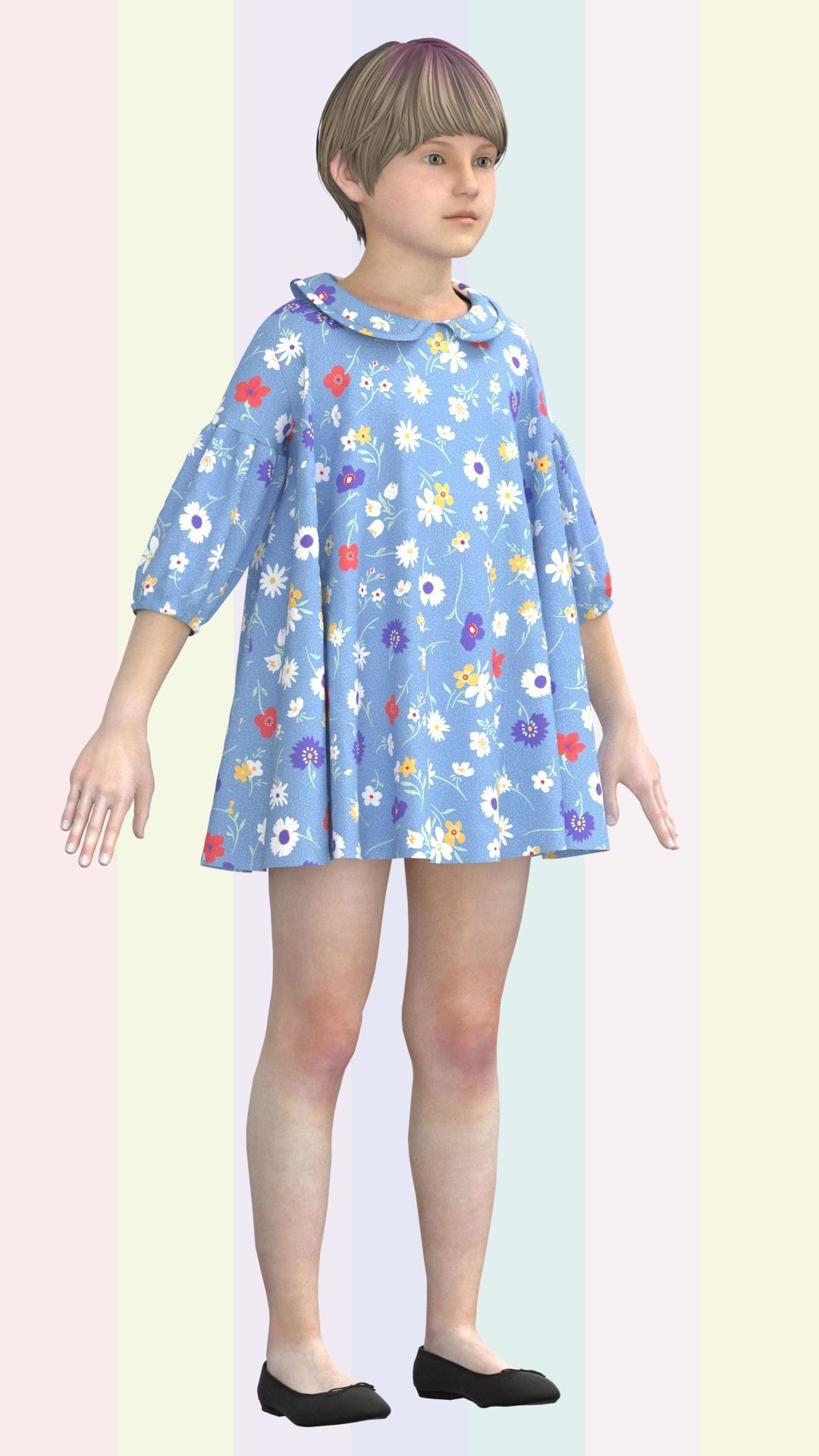 Kid Girls Dress Low-poly 3D model_6