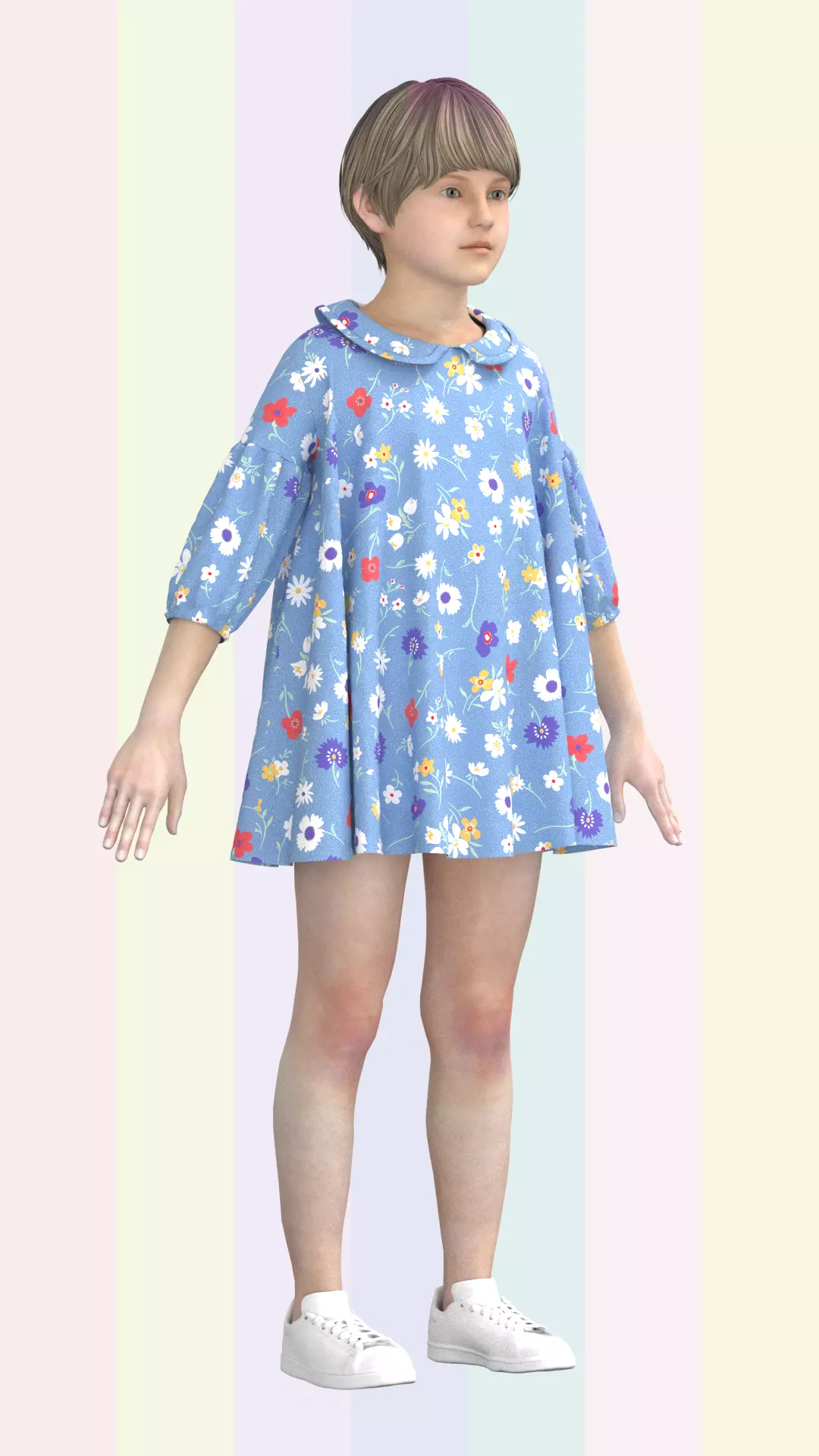Kid Girls Dress Low-poly 3D model_0