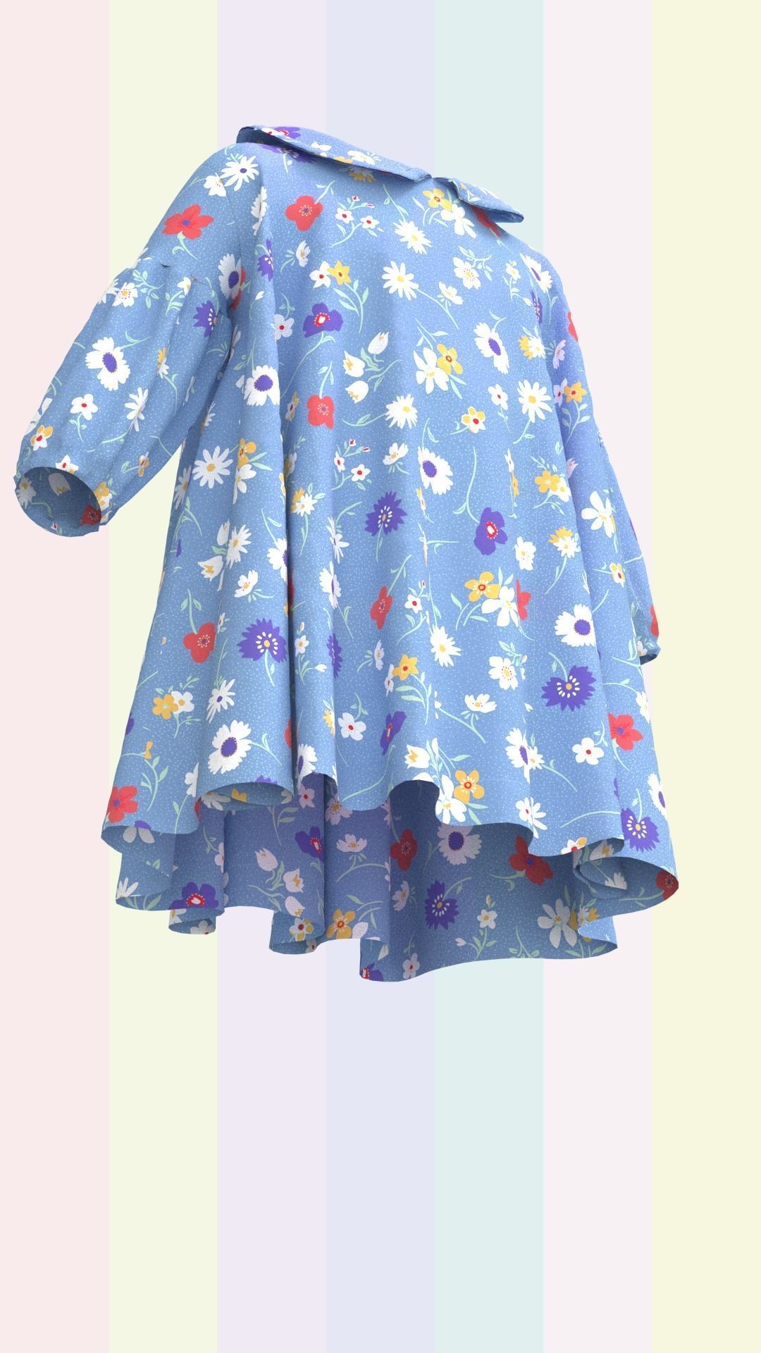 Kid Girls Dress Low-poly 3D model_2