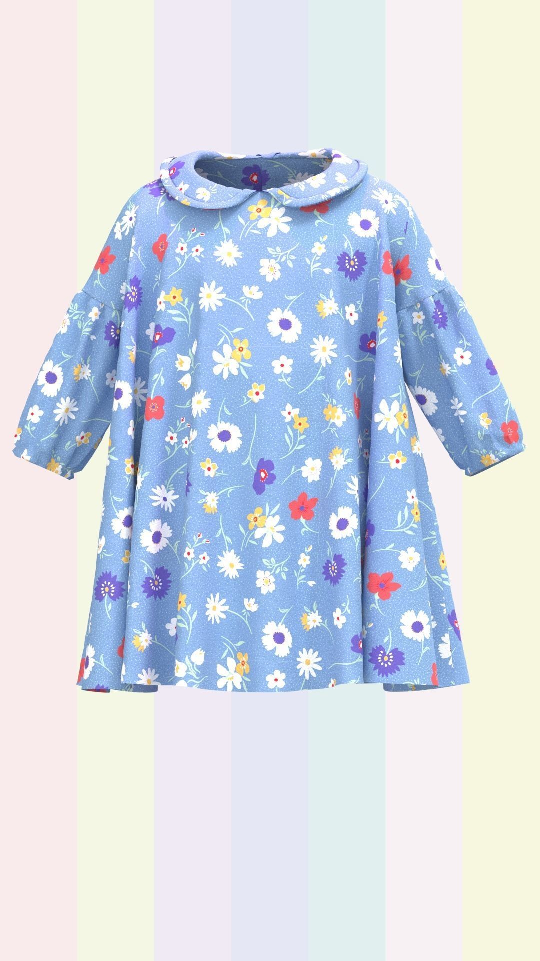 Kid Girls Dress Low-poly 3D model_3