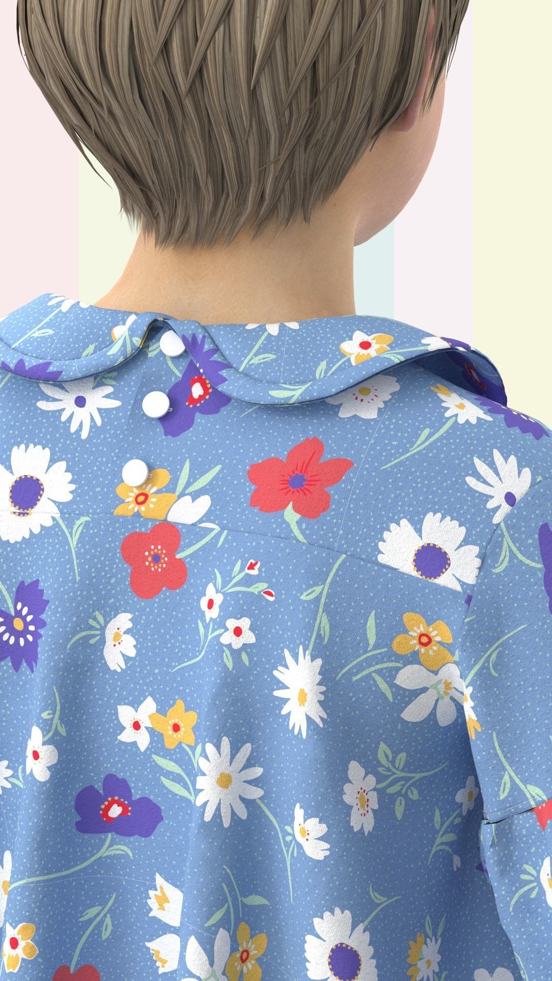 Kid Girls Dress Low-poly 3D model_4