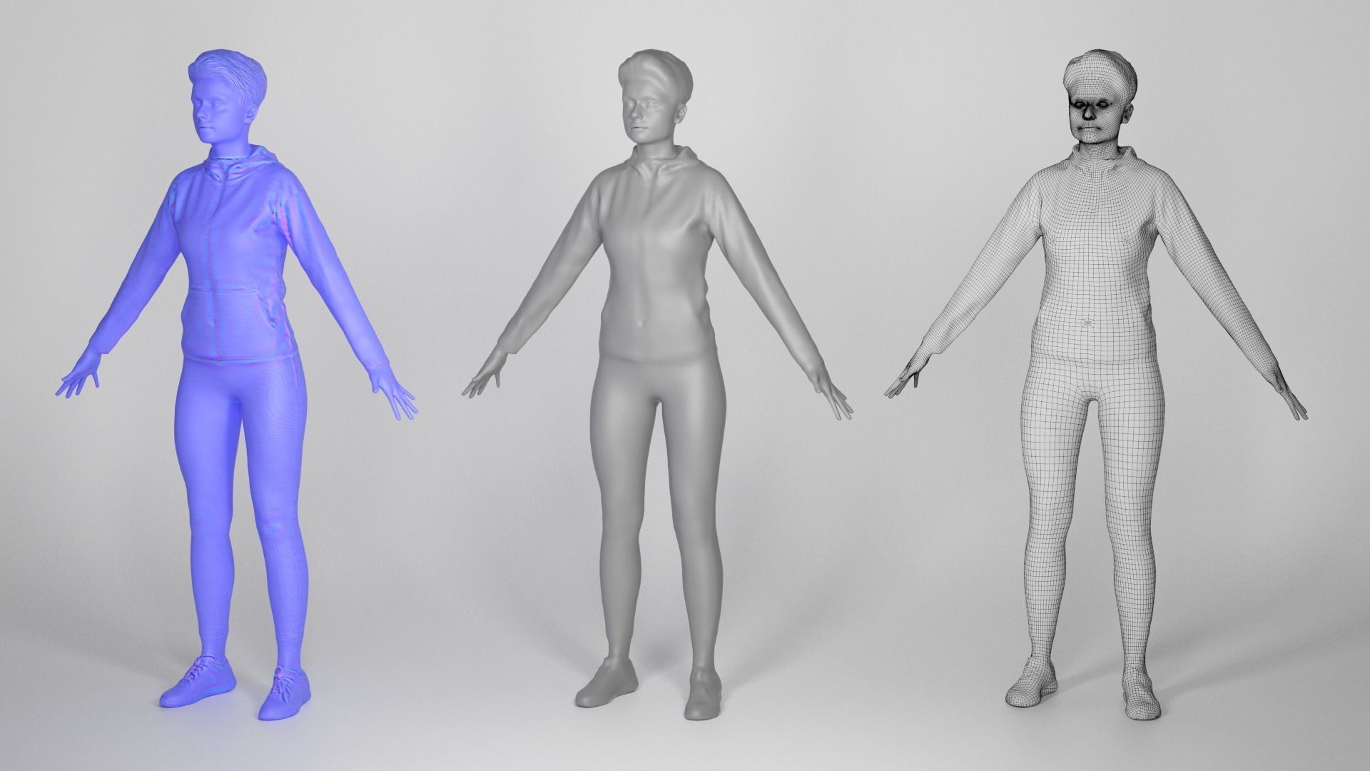Beautiful young woman in gray sportwear in A-pose 315 Low-poly 3D model_3