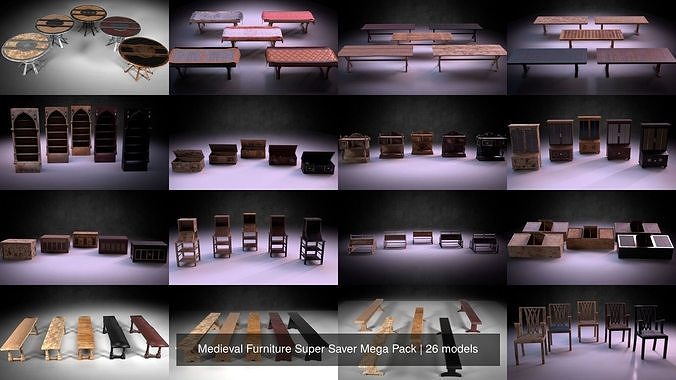 Medieval Furniture Super Saver Mega Pack 3D Model Collection