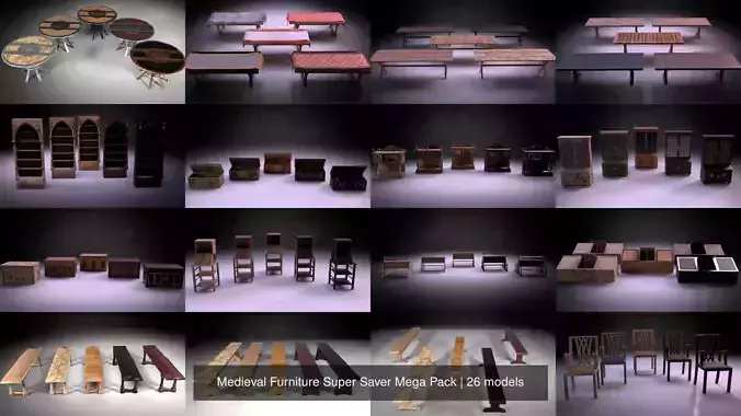 Medieval Furniture Super Saver Mega Pack 3D Model Collection