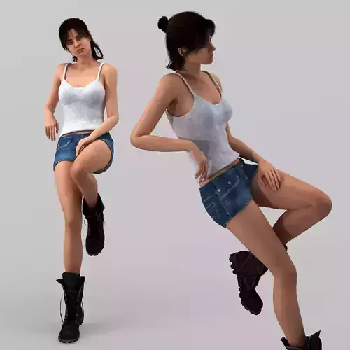 character-kate-p2 woman in denim shorts and boots