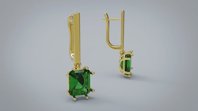 Earrings with emerald 3D print model