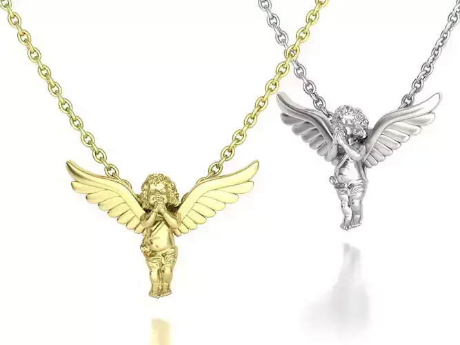 Angel Pendant Necklace Unique Praying Angel Necklace 3dmodel 