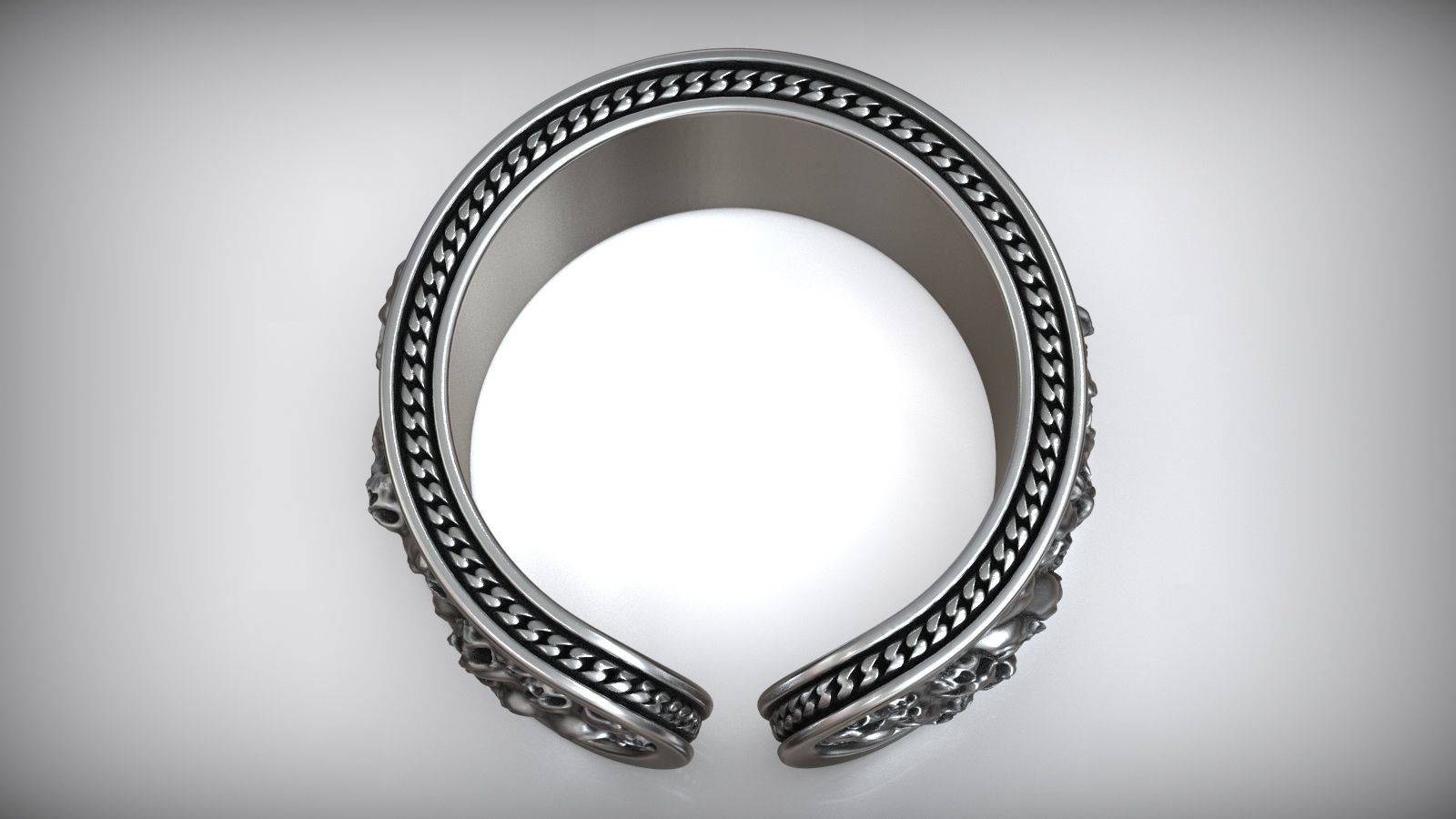 Skull Chain Adjustable Oxidized Silver Ring 3D print model_5