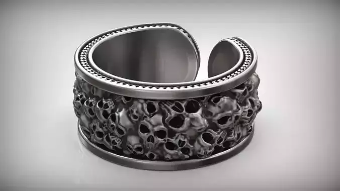 Skull Chain Adjustable Oxidized Silver Ring